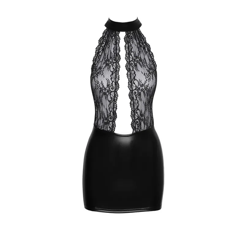 Kurzes Powerwetlook Kleid F279 mit Spitze- 3XL