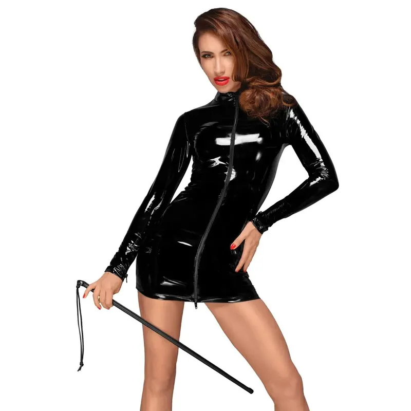 PVC Minikleid F187 mit schwarzem 2-Wege Zipper auf der Vorderseite - 3XL