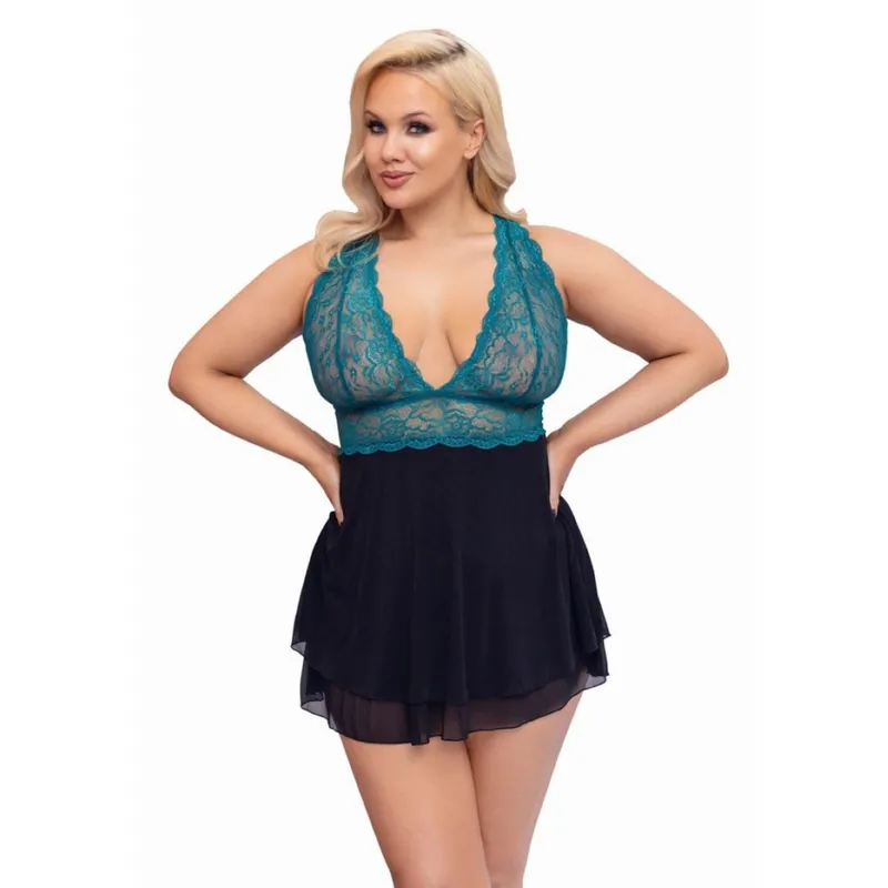 Babydoll Petrol - Schwarz & Grün-Blau Größe 4XL