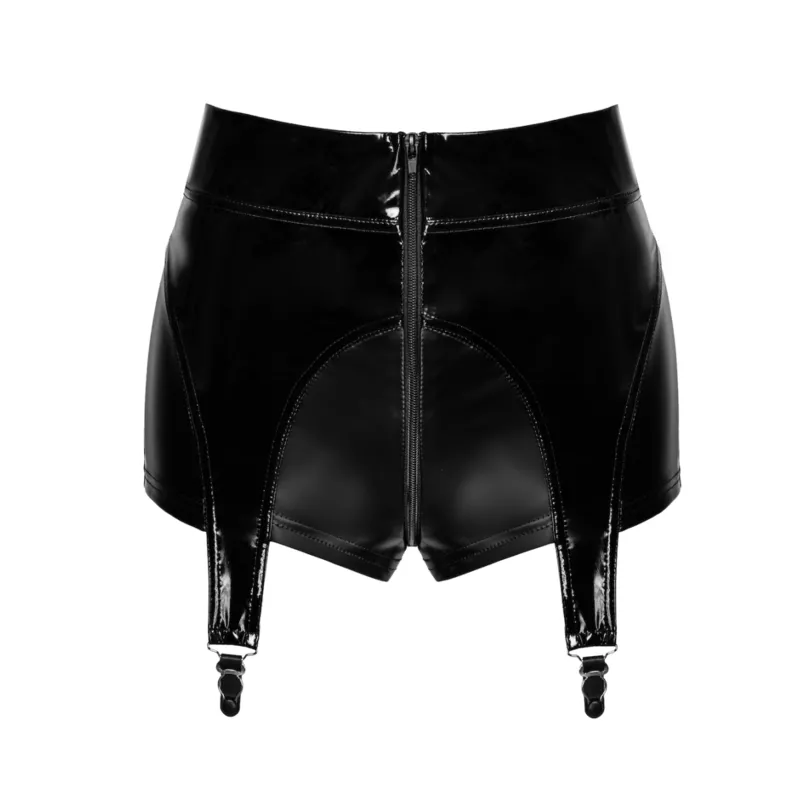F325 Wetlook Shorts mit PVC Strumpfhaltern - S
