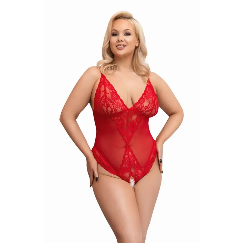 Bodysuit mit offenem Schritt - Rot Größe 4XL