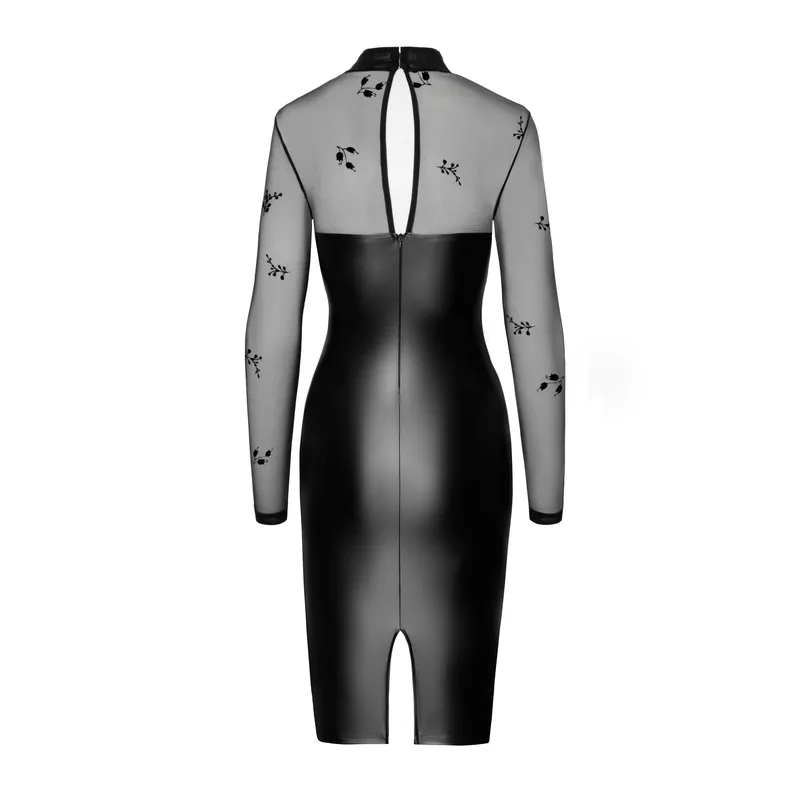 Halblanges Powerwetlook Kleid F310 mit Tüll - 3XL