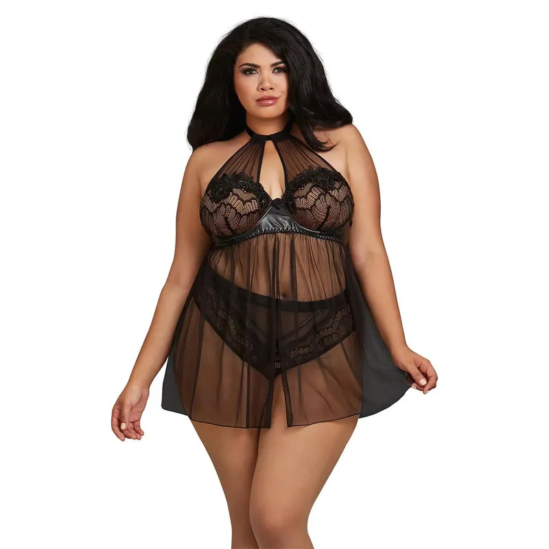 Babydoll DR11796 mit String schwarz - XL