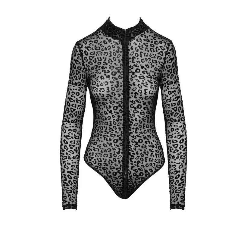 Bodysuit F287 Leopardenflock mit langen Ärmeln - 3XL