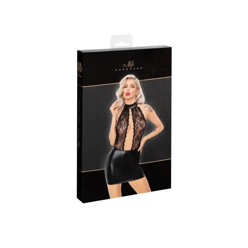 Kurzes Powerwetlook Kleid F279 mit Spitze- 3XL