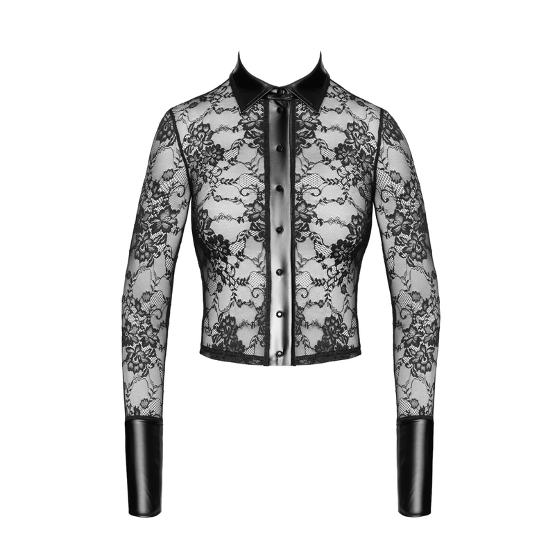 Noirelle Lace Button-up Shirt F377 schwarz - 3XL