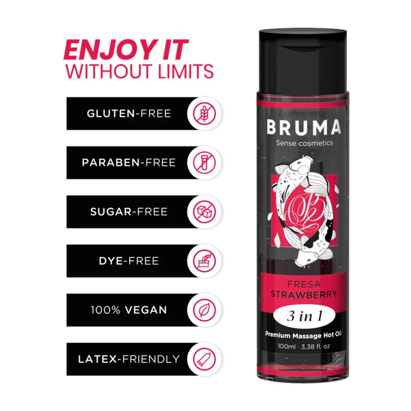 Bruma Premium Massageöl mit Wärmeeffekt Erdbeer Geschmack 3 In 1 - 100 ml